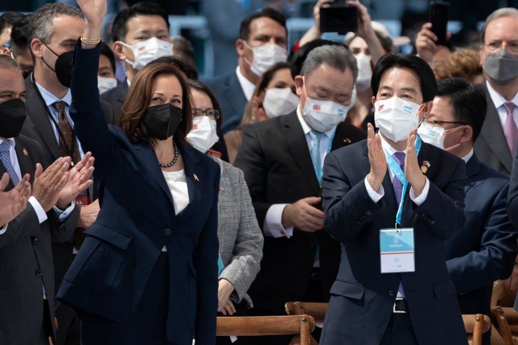 Taiwans Vice President William Lai (R) and US Vice President Kamala Harris during the Honduras President inauguration ceremony on Friday. Lai has used his trip to Honduras and the US to repeat Taiwan’s accusation last year that China blocked the island from obtaining Covid-19 vaccines. Photo: Taiwan’s Presidential Office via AFP