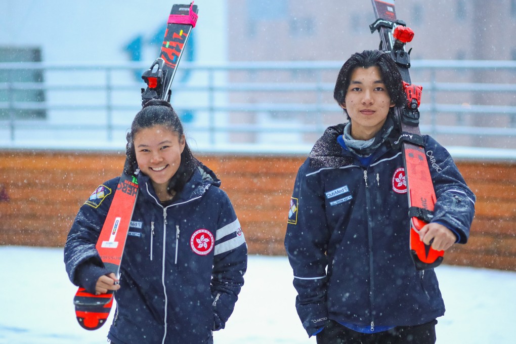 Hong Kong team representative skiers Audrey King (left) and Adrian Yung Hau-tsuen are going to compete at the Beijing 2022 Winter Olympic Games. Photo: Skiing Association of Hong Kong