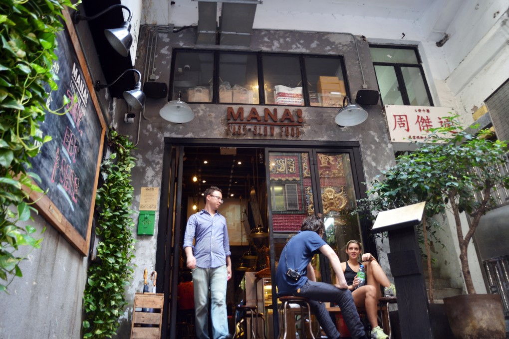 Mana! Fast Slow Food’s first restaurant,   in Wellington street, Central. It also had branches at various times in Sheung Wan, Wan Chai and SoHo. Photo: SCMP/Antony Dickson