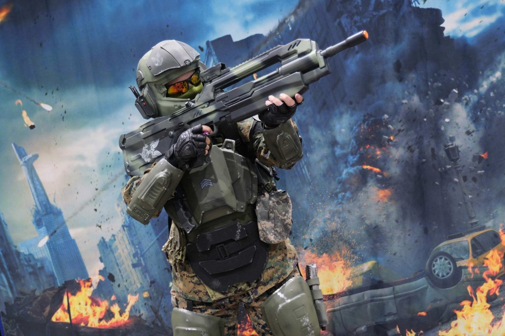 A Halo marine cosplayer poses at the convention centre during Comic Con Special Edition in San Diego, California, in November. Photo: AFP
