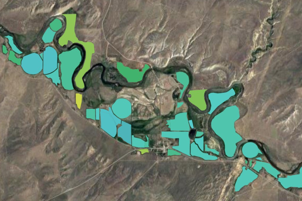 A map on the OpenET website showing water use in an area of Colorado in the US. Google Earth Engine satellite imagery and support helps show more clearly how much water is being consumed field by field in the American West, which has long been plagued by drought. Photo: OpenET