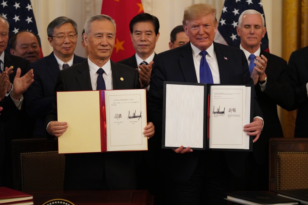 In the deal signed by former president Donald Trump in January 2020, China pledged to increase purchases of US farm and manufactured goods, energy and services by US$200 billion above 2017 levels during 2020 and 2021. Photo: Xinhua