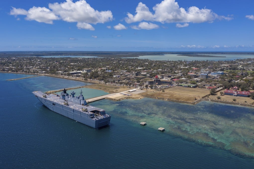 Australia’s HMAS Adelaide docked in Nuku’alofa, Tonga. Photo: Australian Defence Force via AP