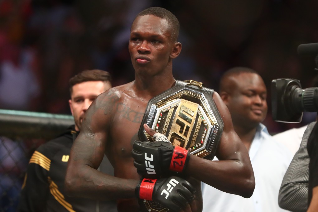 Israel Adesanya reacts following his victory against Marvin Vettori at UFC 263 at Gila River Arena. Photo: Mark J. Rebilas/USA TODAY Sports