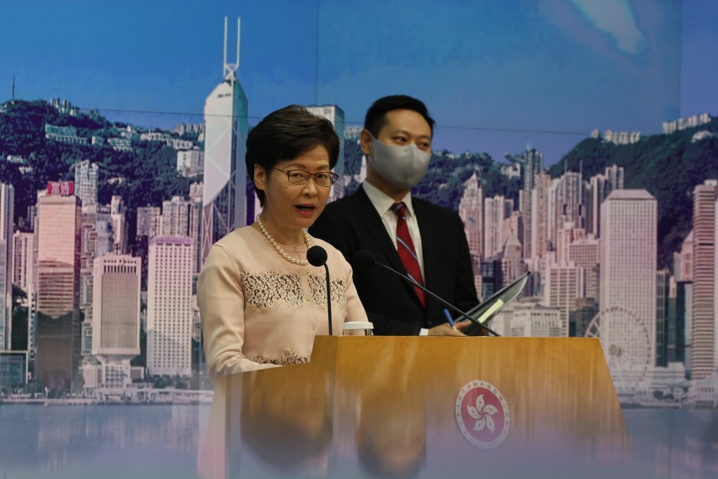 Chief Executive Carrie Lam Cheng Yuet-ngor and Secretary for Home Affairs Caspar Tsui Ying-wai. Photo: Nora Tam