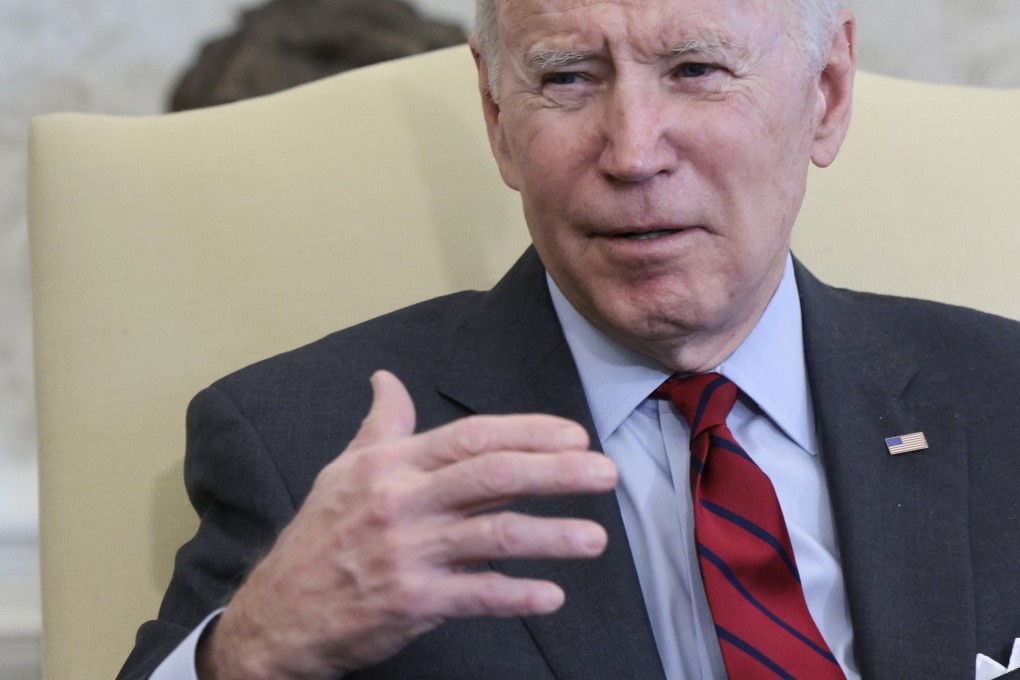 US President Joe Biden speaks during a meeting with Vice-President Kamala Harris and Senators Dick Durbin and Chuck Grassley in the Oval Office on Tuesday. Photo: AFP