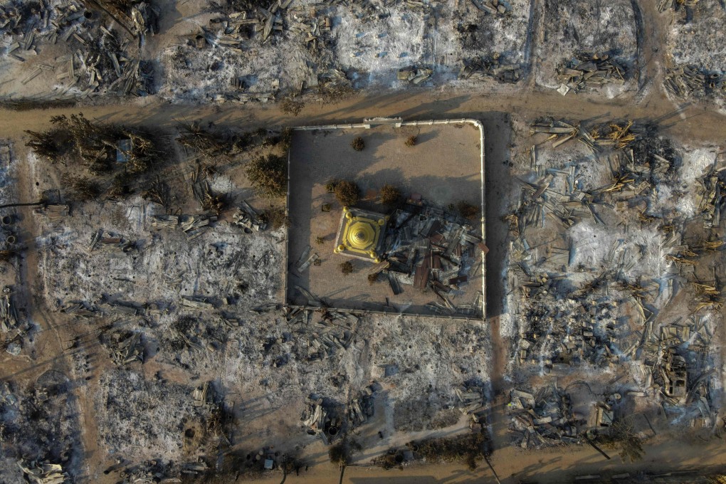 Aerial photo of burnt buildings in Mingin Township, Sagaing Division. Photo: AFP