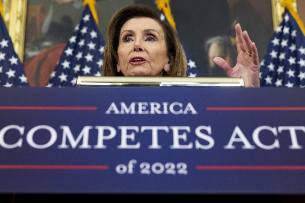 US Speaker of the House Nancy Pelosi speaks about the America Competes Act in Washington on Friday. Photo: EPA-EFE