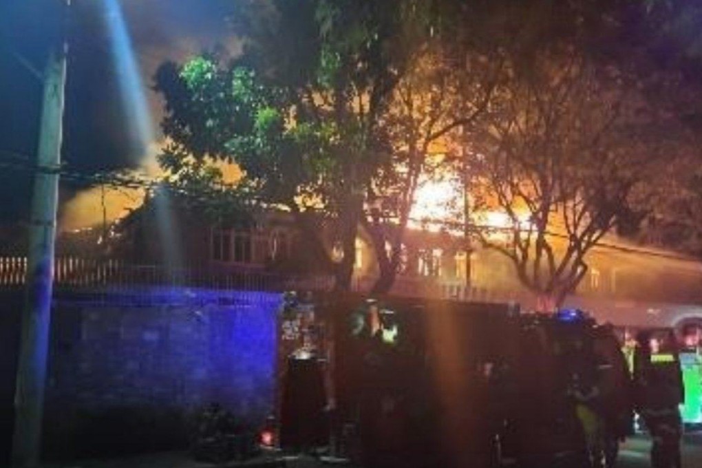 The scene of the fire in a photo retweeted by the Russian embassy in Manila. Photo: Crisis Centre MFA of Russia