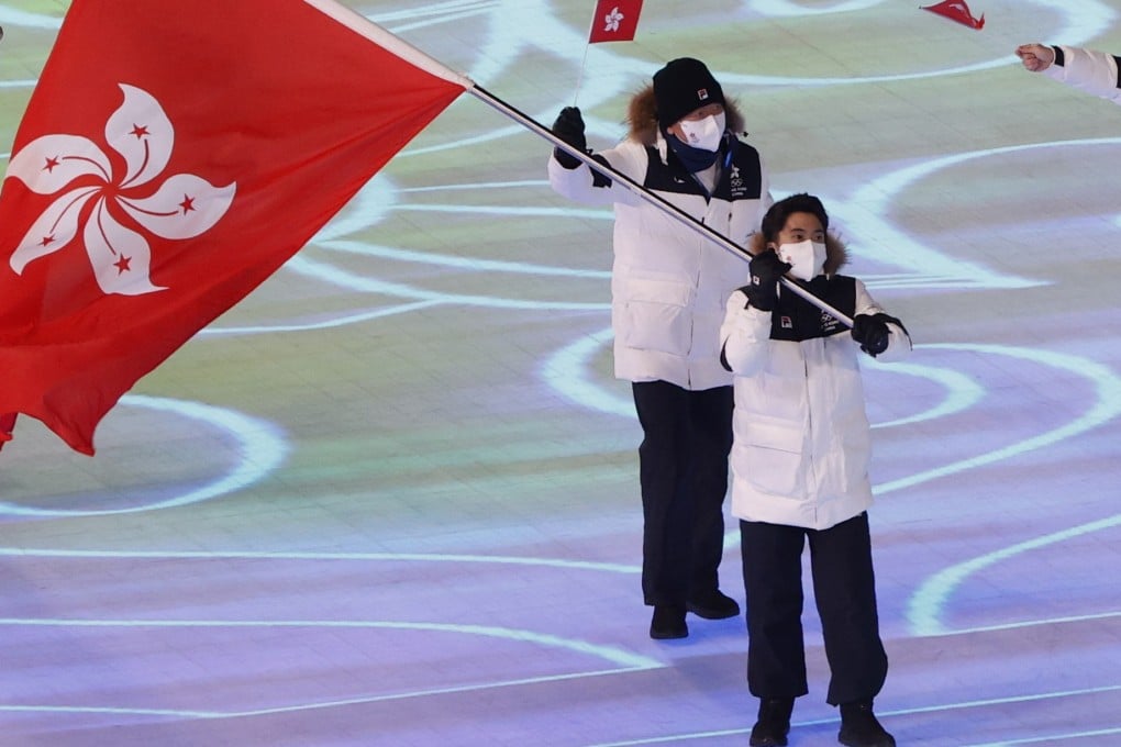 Hong Kong team flag-bearer Sidney Chu at the opening ceremony for the Beijing Olympic Games at the National Stadium in China. Photo: EPA