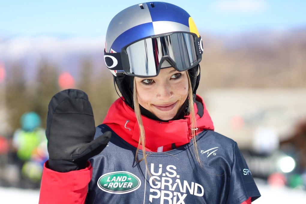 China’s Eileen Gu waves to the camera after competing in the women’s halfpipe skiing qualifiers at the 2021 US Grand Prix and World Cup at Buttermilk Ski Area in Aspen, Colorado. Photo: Austin Colbert/The Aspen Times via AP