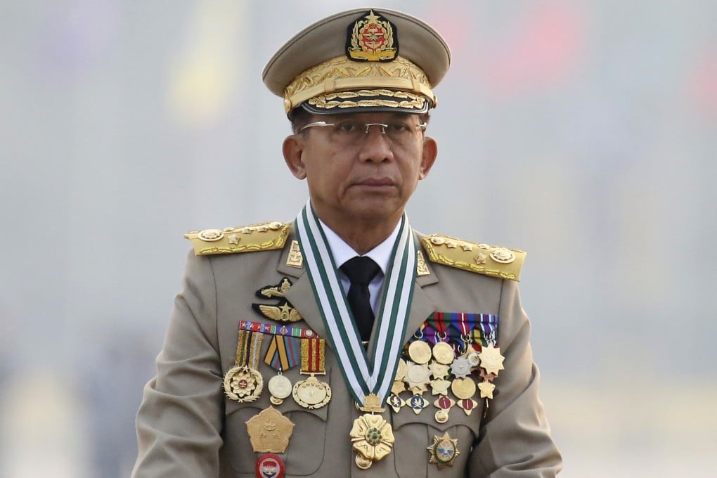 Myanmar’s Commander-in-Chief Senior General Min Aung Hlaing presides over an army parade in March last year. An army takeover in Myanmar on February 2021 ousted the elected government of Aung San Suu Kyi. Photo: AP
