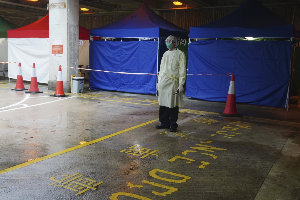 An outdoor waiting area for Covid-19 admissions at Pamela Youde Nethersole Eastern Hospital in Chai Wan. Photo: Sam Tsang