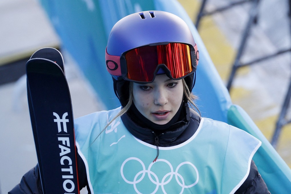 Eileen Gu of China reacts after her opening run at the Beijing 2022 Winter Olympics. Photo: Reuters/Tyrone Siu