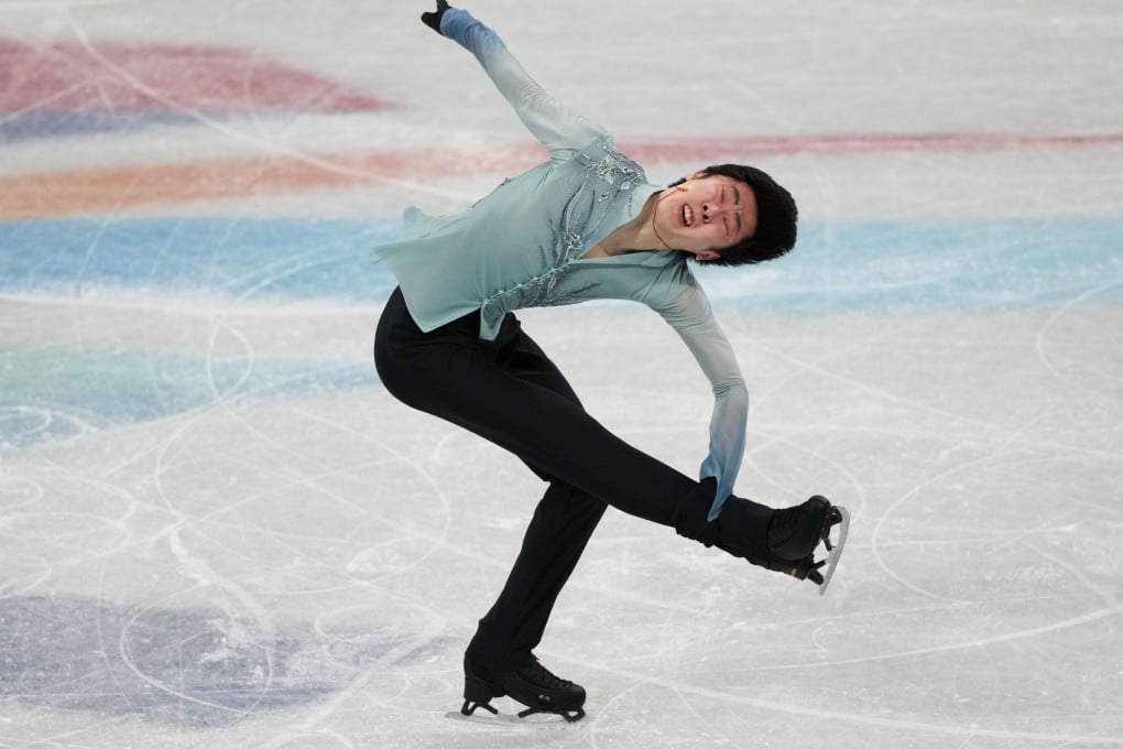 China’s Jin Boyang performs during the men’s singles short programme at the Capital Indoor Stadium. Photo: Xinhua