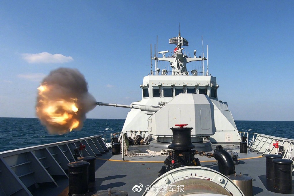 A Chinese ship carries out a live-fire drill. Photo: Weibo