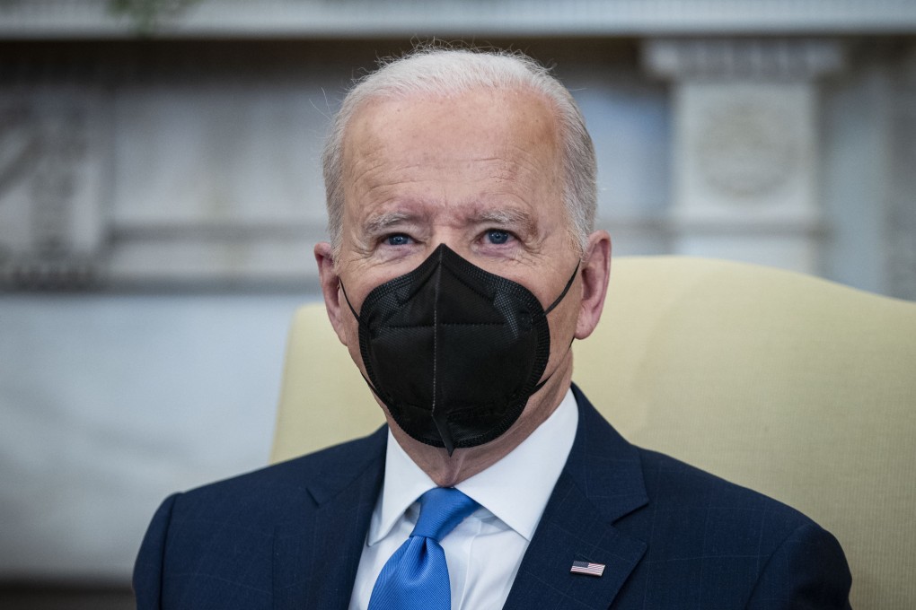 US President Joe Biden wearing a mask during his meeting this week with Olaf Scholz, Germany’s chancellor, in the Oval Office of the White House. Photo: Bloomberg