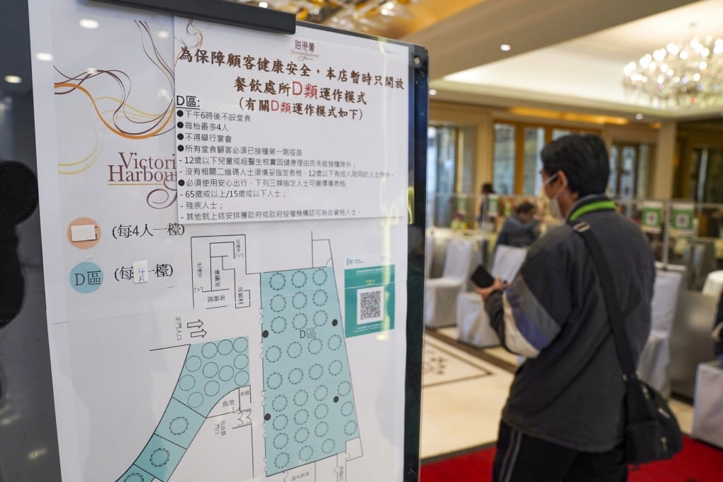 People scan the government’s “Leave Home Safe” mobile app to enter a restaurant in Tsing Yi on Thursday. Photo: Sam Tsang