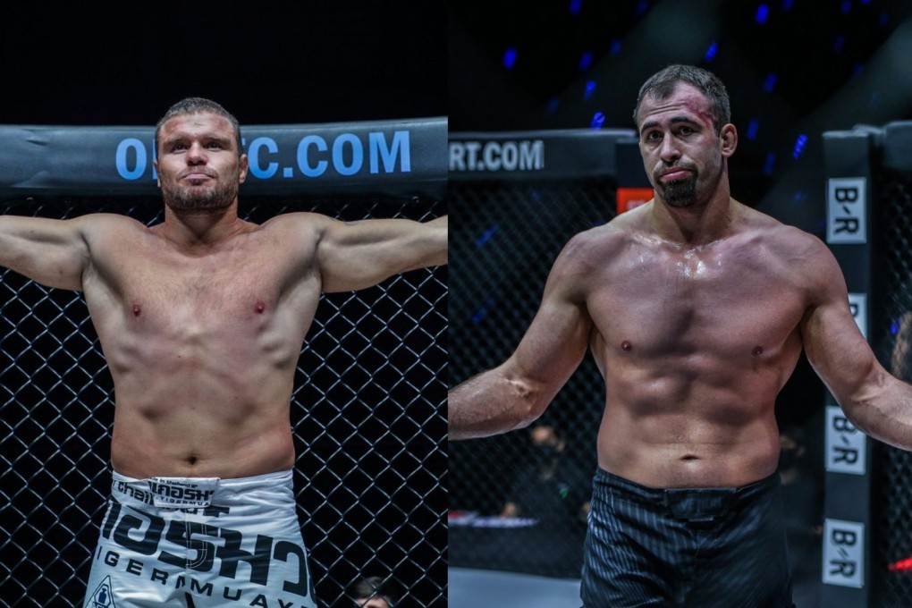 Anatoly Malykhin (left) and Kirill Grishenko fight for the interim heavyweight title at ONE: Bad Blood. Photos: ONE Championship
