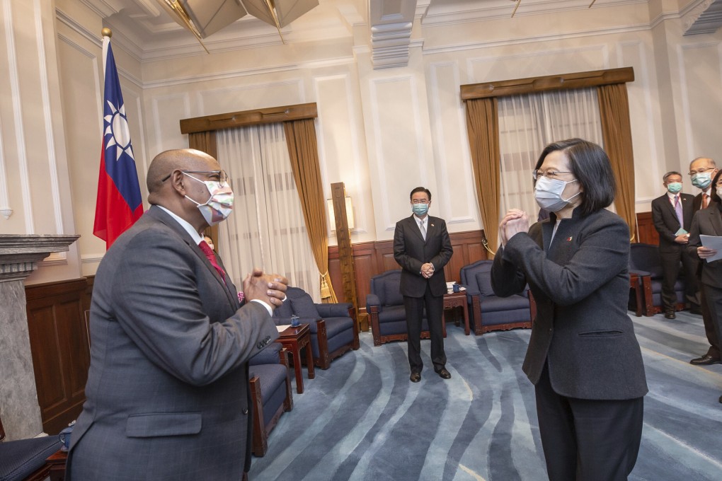 Somaliland Foreign Minister Essa Kayd is greeted by Taiwanese President Tsai Ing-wen in Taipei on Wednesday. Photo: AP