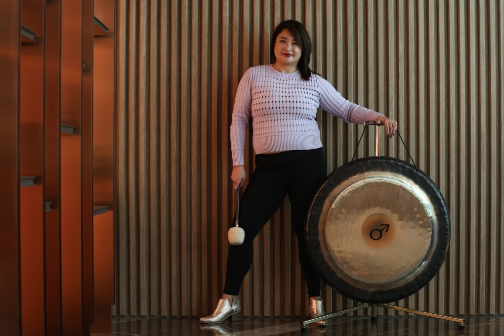 A cancer diagnosis led Tata Tse on a two-year journey of self-discovery, learning to love herself. She practises “sound bathing” daily using a gong whose vibrations are said to reduce stress and anxiety. Photo: Jonathan Wong