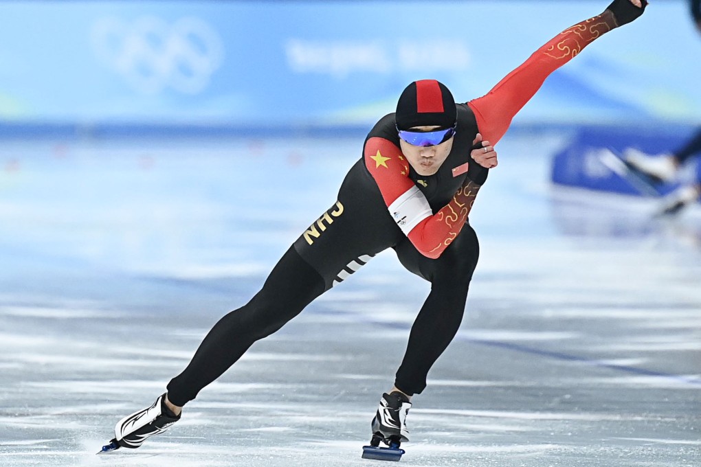 Gao Tingyu competes during the men’s 500m speedskating final. Photo: Xinhua