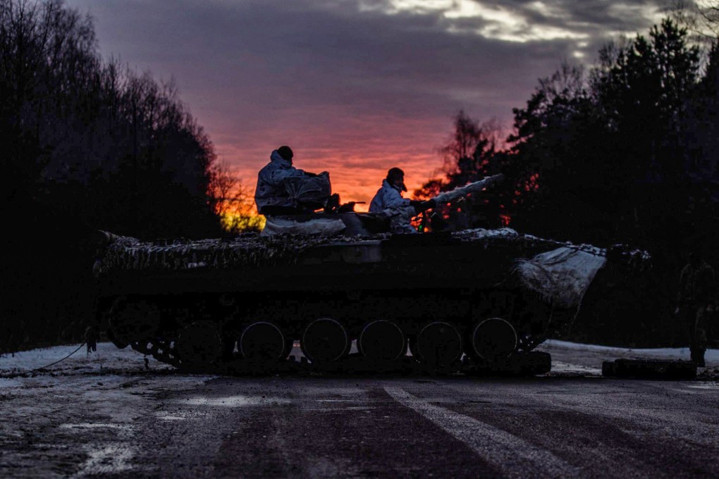 Ukrainian troops on a  200km day-night-day combat training march on February 12. Photo: AFP/Armed Forces of Ukraine