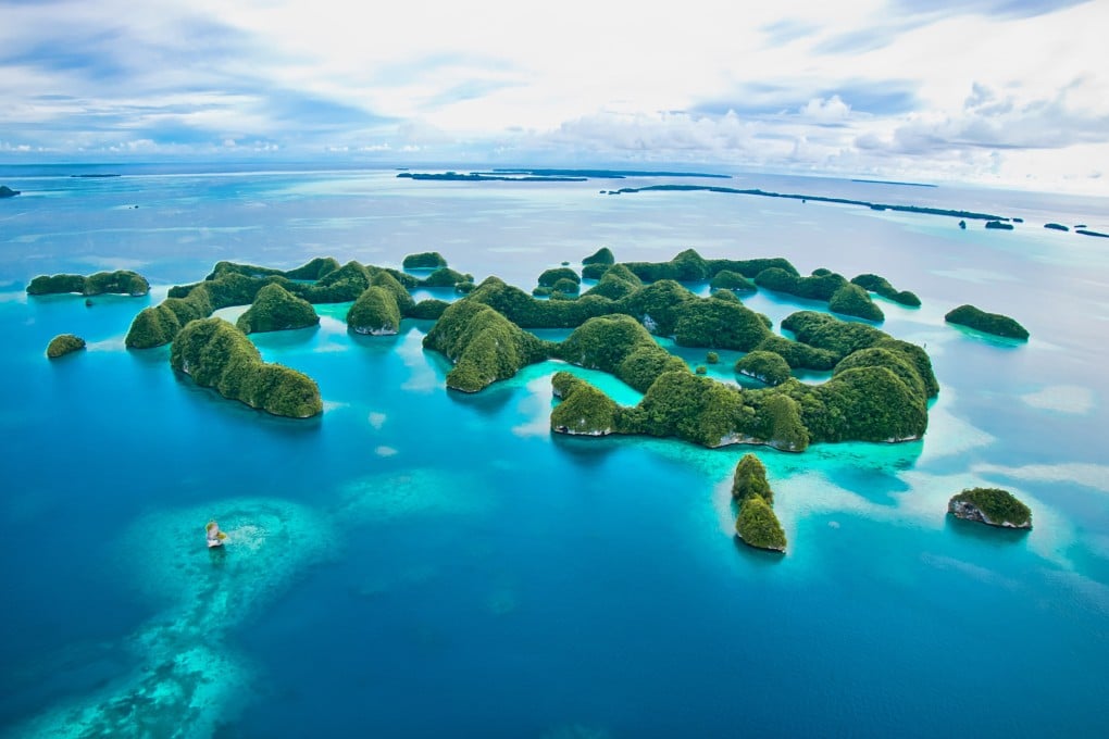 Aerial view of the 70 islands in Palau, a protected Unesco World Heritage site. Photo: Getty Images