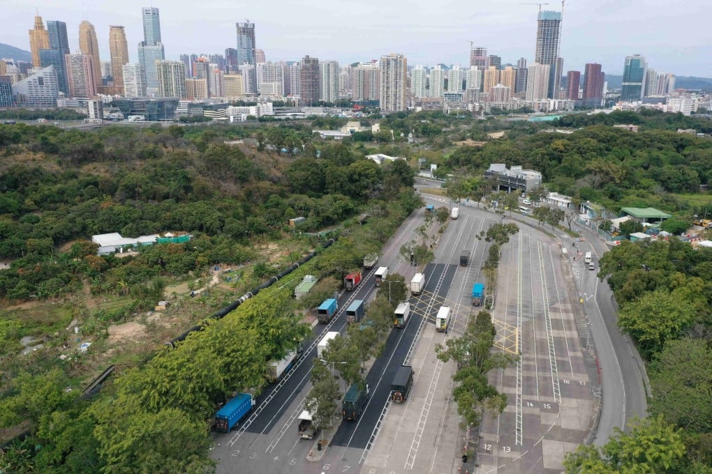 Trucks head to Man Kam To Control Point in Sheung Shui, in Hong Kong’s New Territories. Photo: Sam Tsang