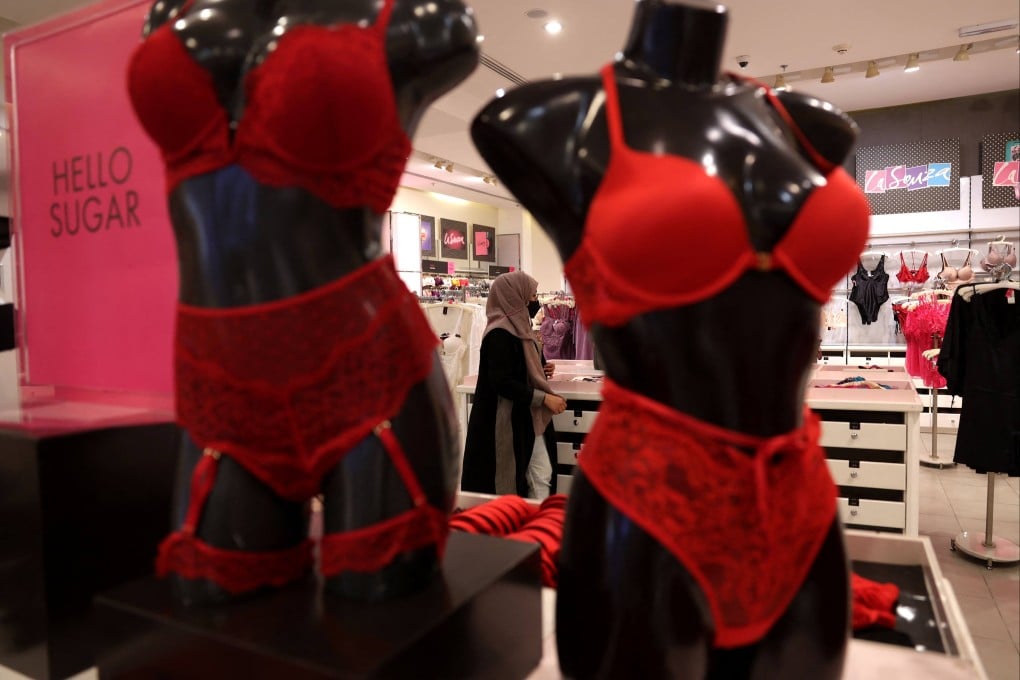 An underwear store is decorated in red ahead of Valentine’s Day in Riyadh. Photo: AFP