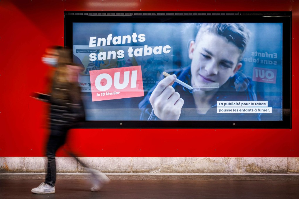 An sign reads in French: “Children without tobacco, YES” in Lausanne. File photo: AFP