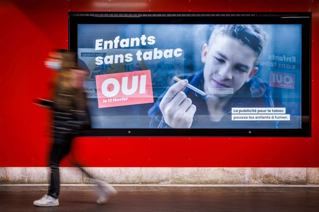 An sign reads in French: “Children without tobacco, YES” in Lausanne. File photo: AFP