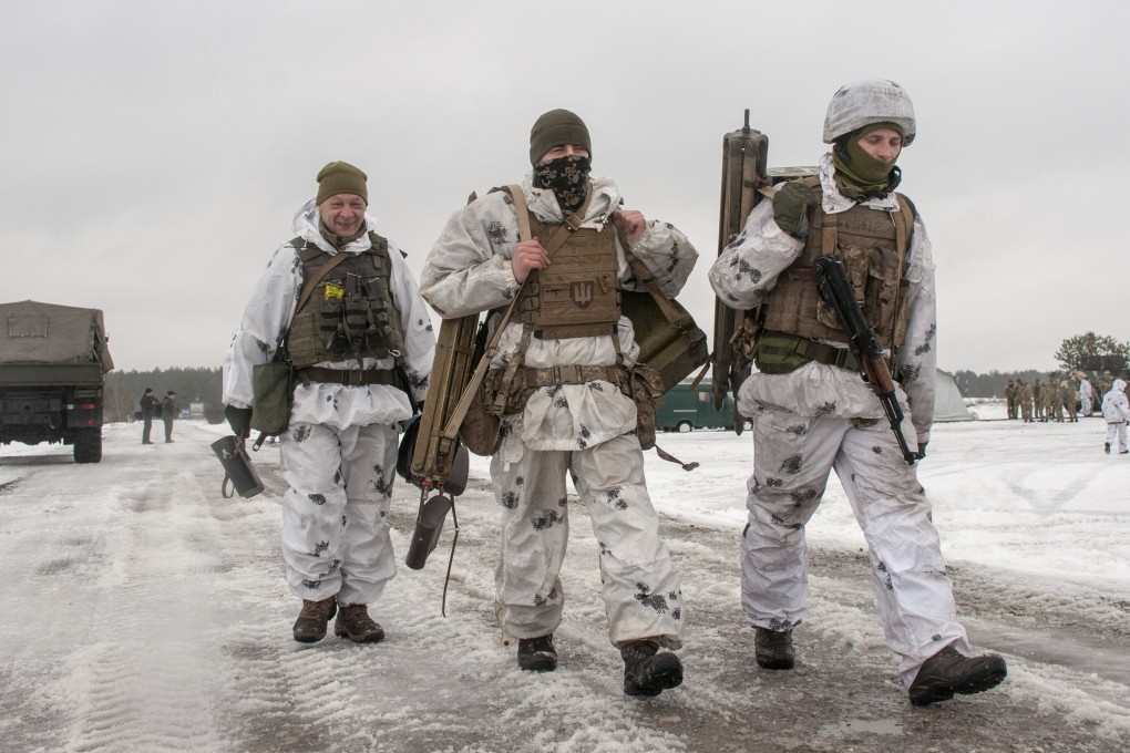 Ukrainian soldiers conduct military drills close to Kharkiv, Ukraine. Taiwan’s military units have been told to keep an eye on conditions in Ukraine. Photo: AP
