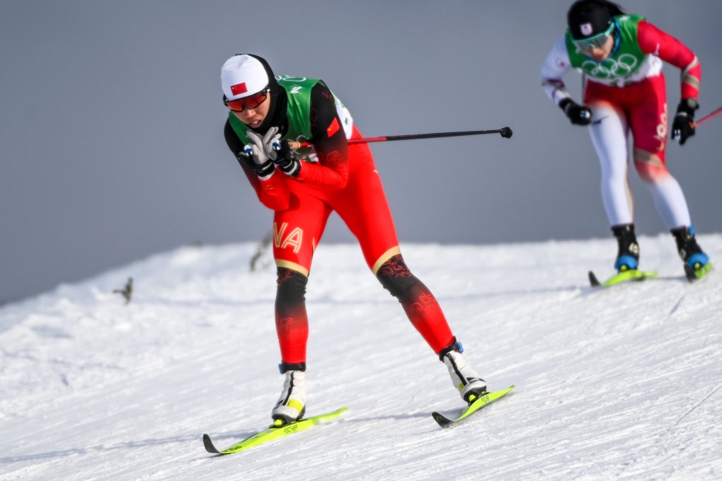 Li Xin (left) of China in the cross-country skiing women’s relay qualifying event at the Beijing Winter Olympic Games at the National Cross-Country Skiing Centre in Zhangjiakou. Photo: Xinhua