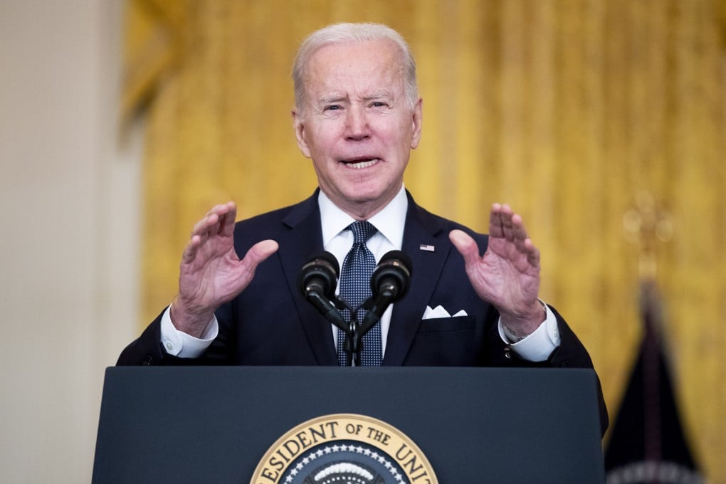 US President Joe Biden delivers remarks on Russia and the situation in Ukraine from the East Room of the White House on Tuesday. Photo: EPA-EFE