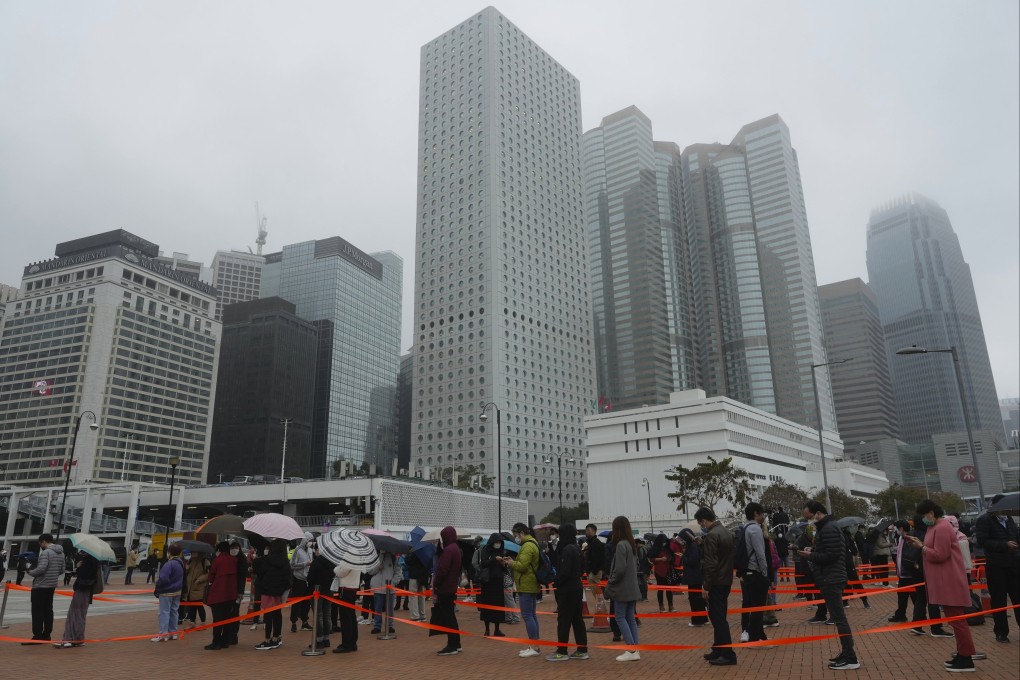 A temporary testing center for Covid-19 at the Central district in Hong Kong on Monday, February 7, 2022. Photo: AP