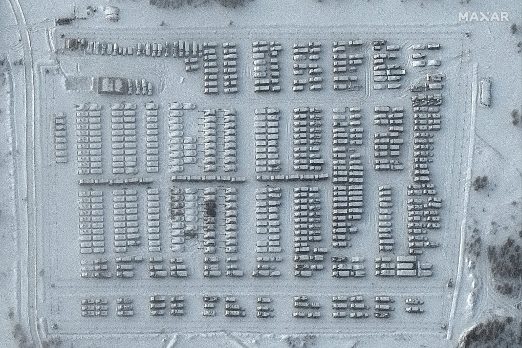This satellite image shows the overview of a battle group vehicle park in Yelnya, Russia, on January 19. Photo: Maxar Technologies