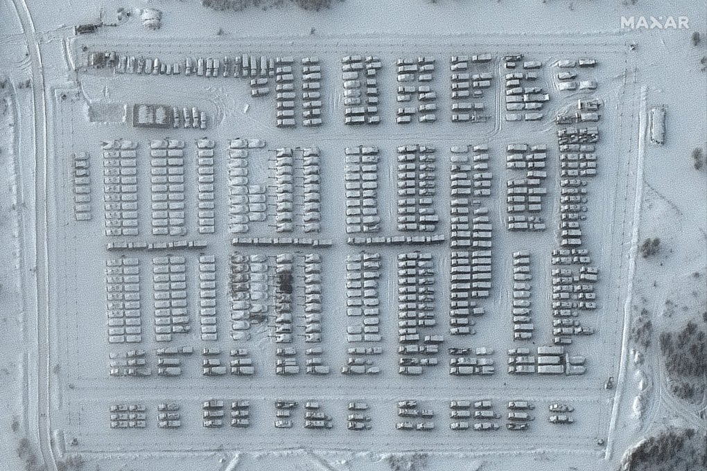 This satellite image shows the overview of a battle group vehicle park in Yelnya, Russia, on January 19. Photo: Maxar Technologies