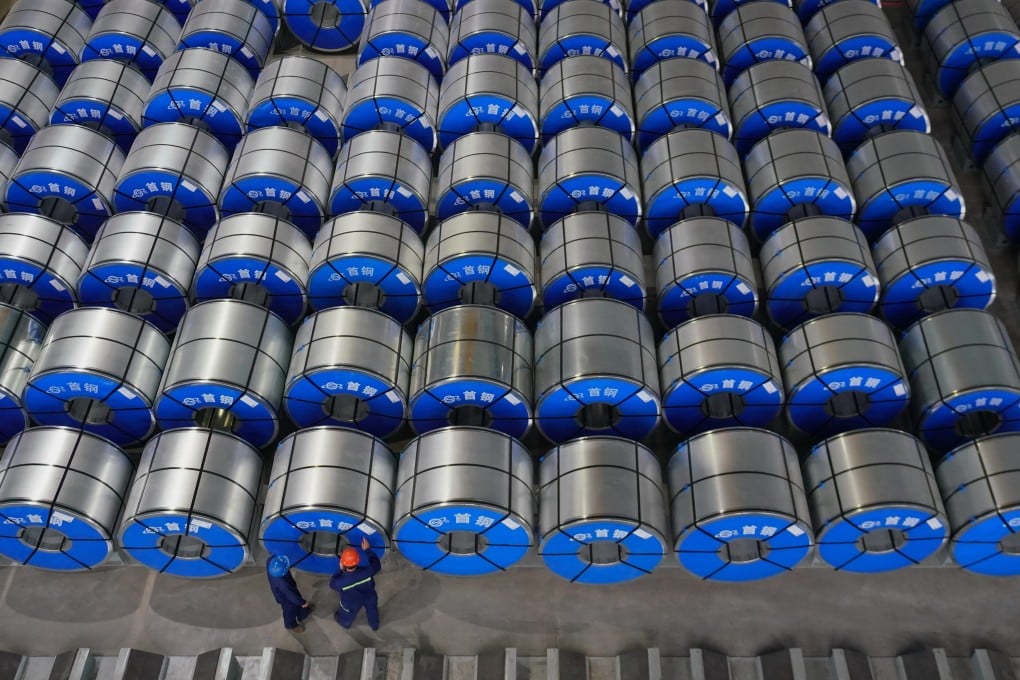 A workshop producing high-end automotive steel plates in Qianan, in China’s northern Hebei province. Photo: Xinhua