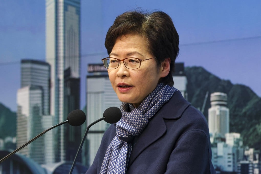 Chief Executive Carrie Lam announces the delay to the leadership race on Friday Photo: May Tse