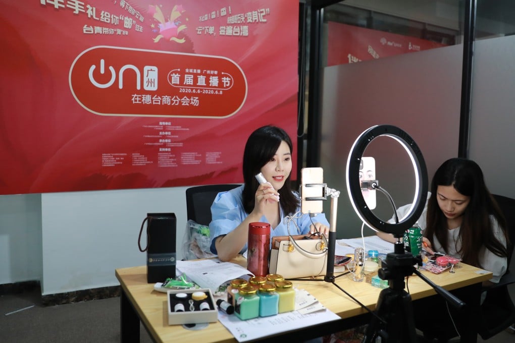 A live-streaming e-commerce host presents goods sale while broadcasting from Guangzhou on June 6, 2020. Photo: Xinhua