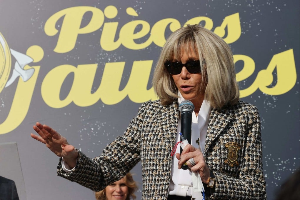 French first lady Brigitte Macron delivers a speech during the closing of the Pieces Jaunes (Yellow Coins) fundraising operation in Nice on February 4. Photo: AFP
