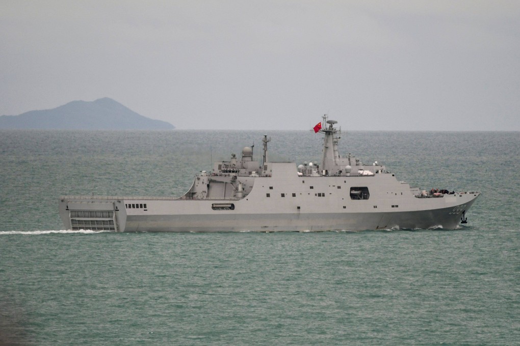 A Chinese PLA-N Yuzhao-class amphibious transport dock vessel transits the Torres Strait in Northern Australia on February 17, 2022. Photo: Australian Defence Force / AFP