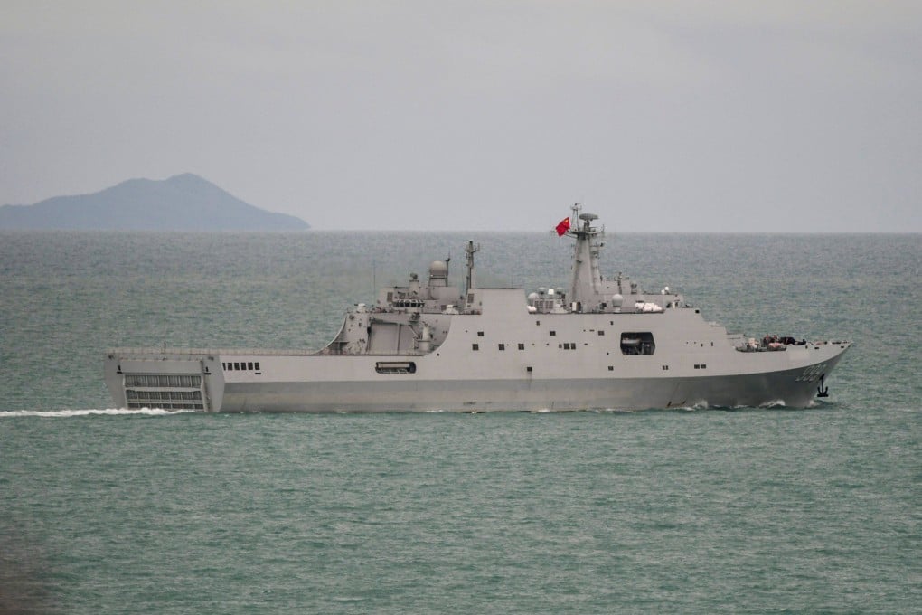 A Chinese PLA-N Yuzhao-class amphibious transport dock vessel transits the Torres Strait in Northern Australia on February 17, 2022. Photo: Australian Defence Force / AFP
