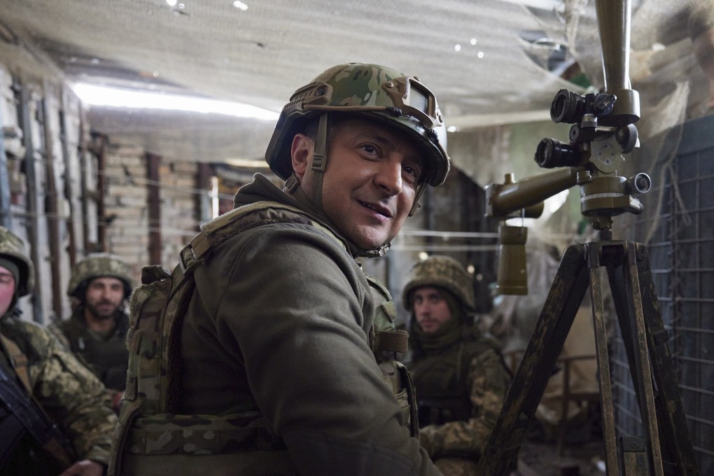 Ukrainian President Volodymyr Zelensky during a visit to the front line not far from pro-Russian militants controlled city of Donetsk, Ukraine, on February 17. Photo: EPA