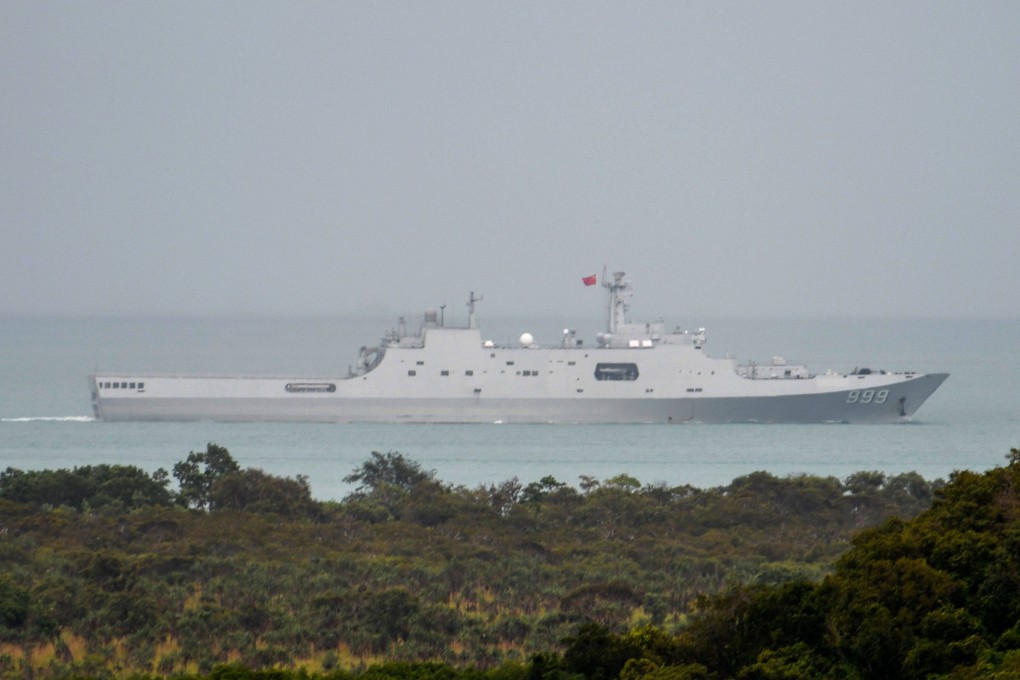 A Chinese PLA-N Yuzhao-class amphibious transport dock vessel transits the Torres Strait in northern Australia. Photo: Australian Defence Force / AFP