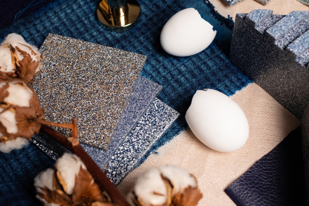 Tiles made by upcycling eggshells from Nature Squared in collaboration with British-Chinese textile designer Elaine Ng.