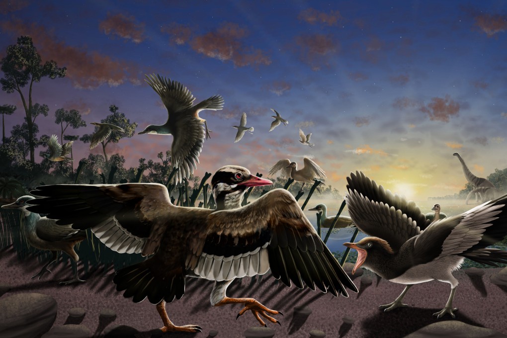 An artistic rendition of an Early Cretaceous dawn chorus in northwest China 120 million years ago. Photo: The Field Museum