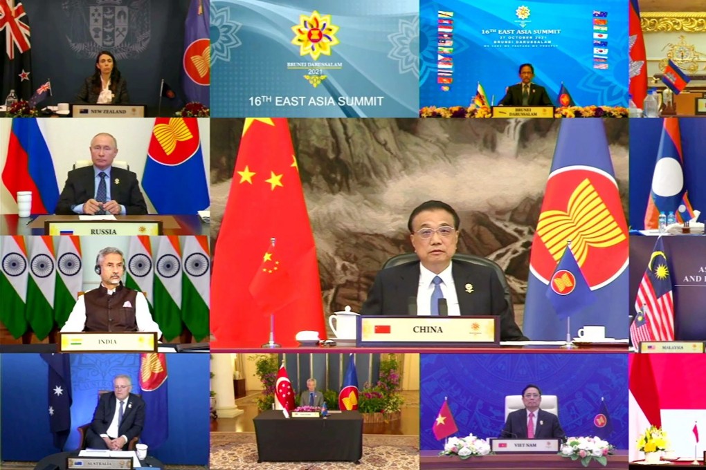 ASEAN Summit Host Photo shows Chinese Premier Li Keqiang (C) attending the ASEAN - East Asia Summit on the sidelines of the Association of Southeast Asian Nations (ASEAN) summit with the leaders member states in Brunei, in October 2021. Photo: EPA-EFE/Brunei Asean Summit 2021 Handout