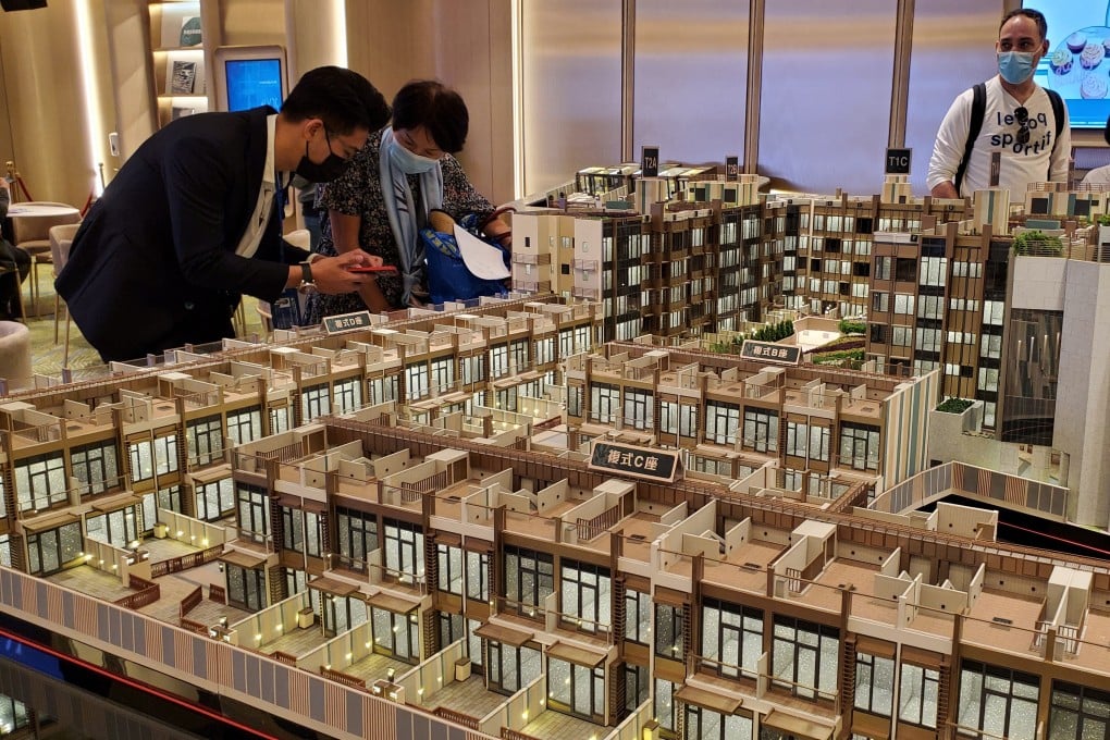 Potential buyers viewing an apartment model at the sales office of the #LYOS housing project at CK Asset Holding’s sales office in Hung Hom on 4 November 2021. Photo: Edmond So